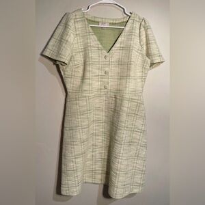 LOFT Green Plaid Midi Dress